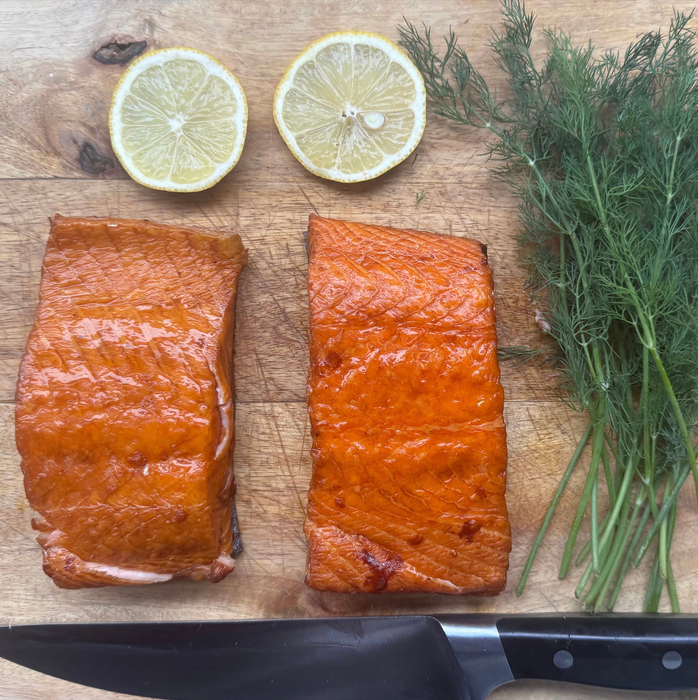 6 zalmmoten warmgerookt (ca. 1kg)